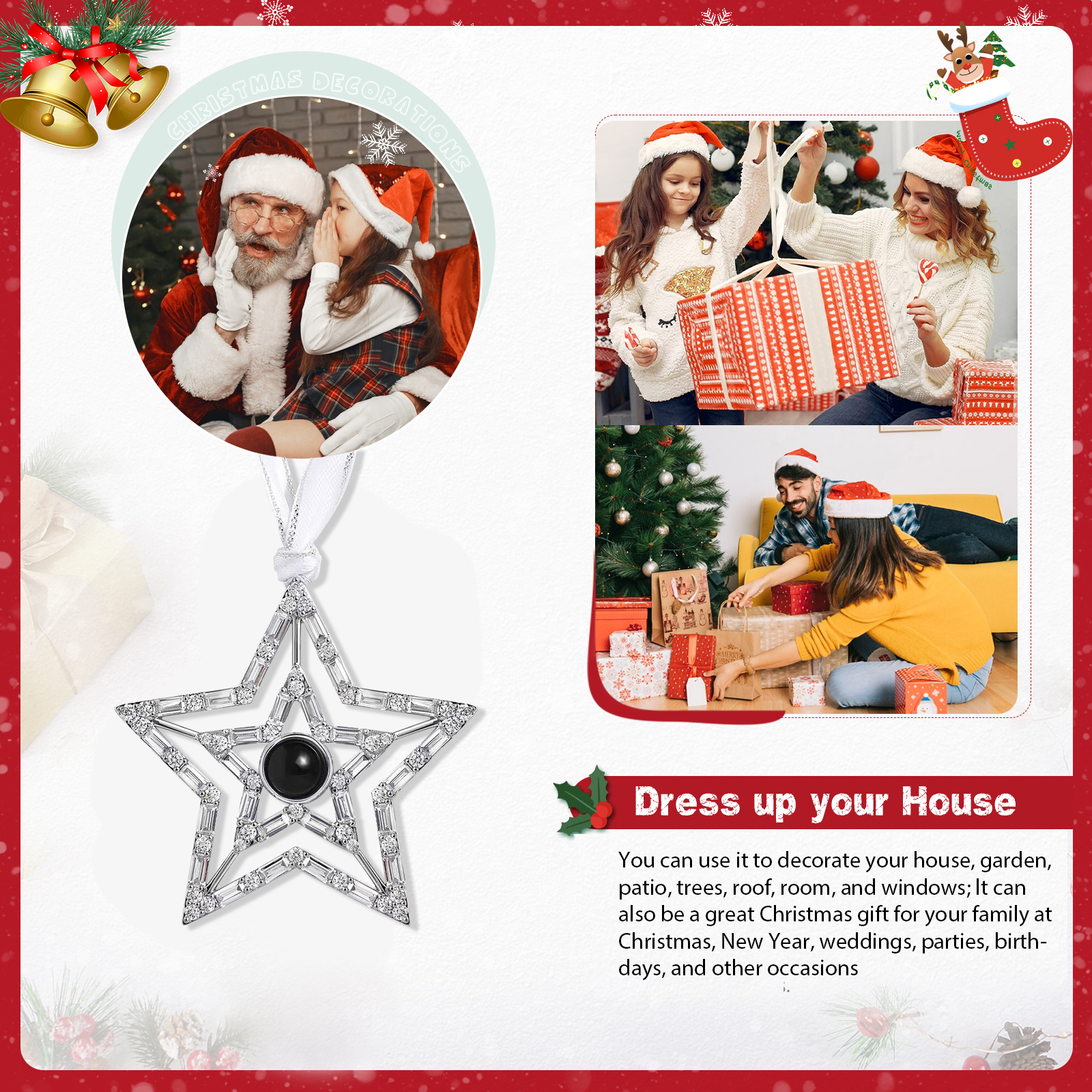 Personalized Double-Layer Star Photo Projection Ornament – A Memorable Christmas Gift for Family | Jessemade