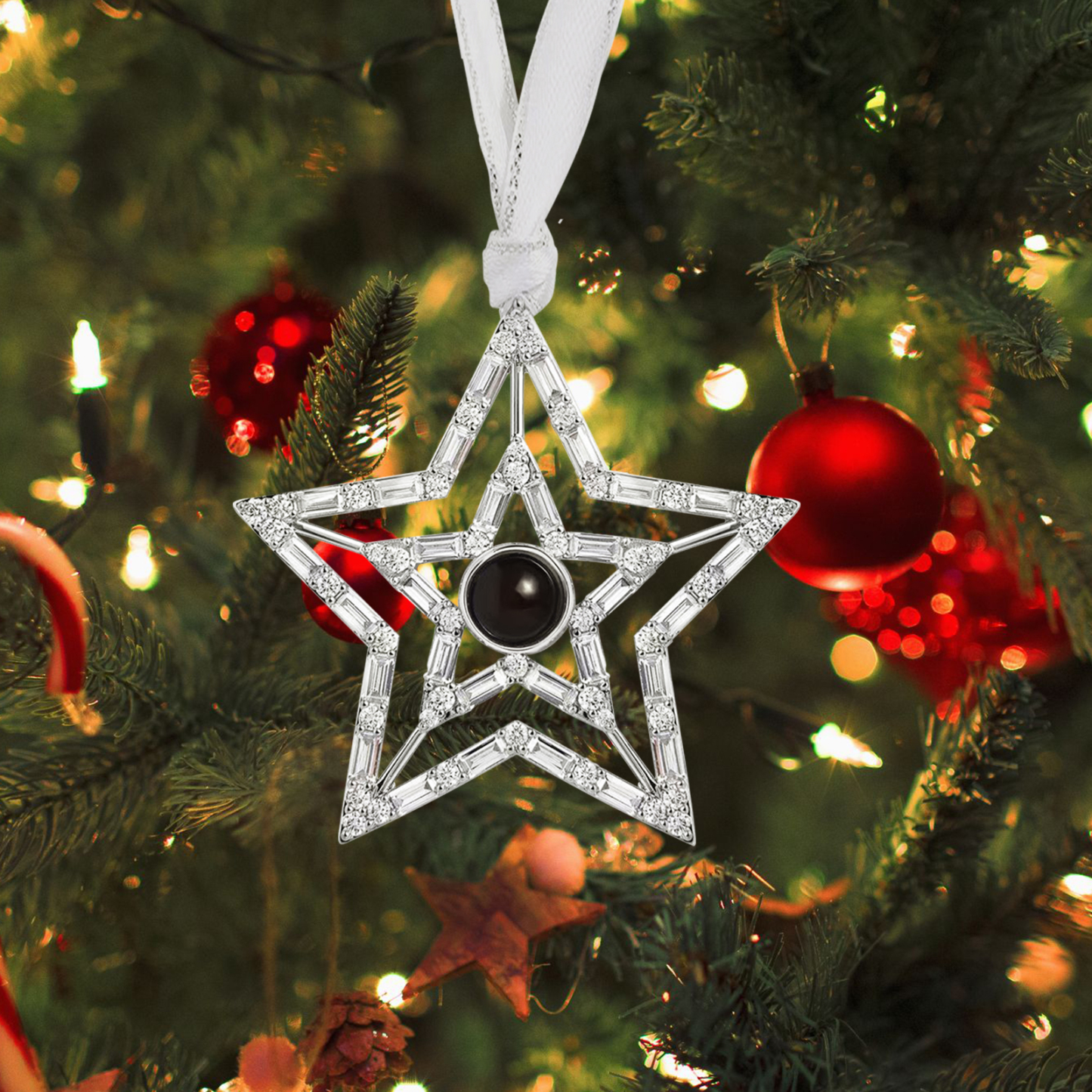 Personalized Double-Layer Star Photo Projection Ornament – A Memorable Christmas Gift for Family | Jessemade