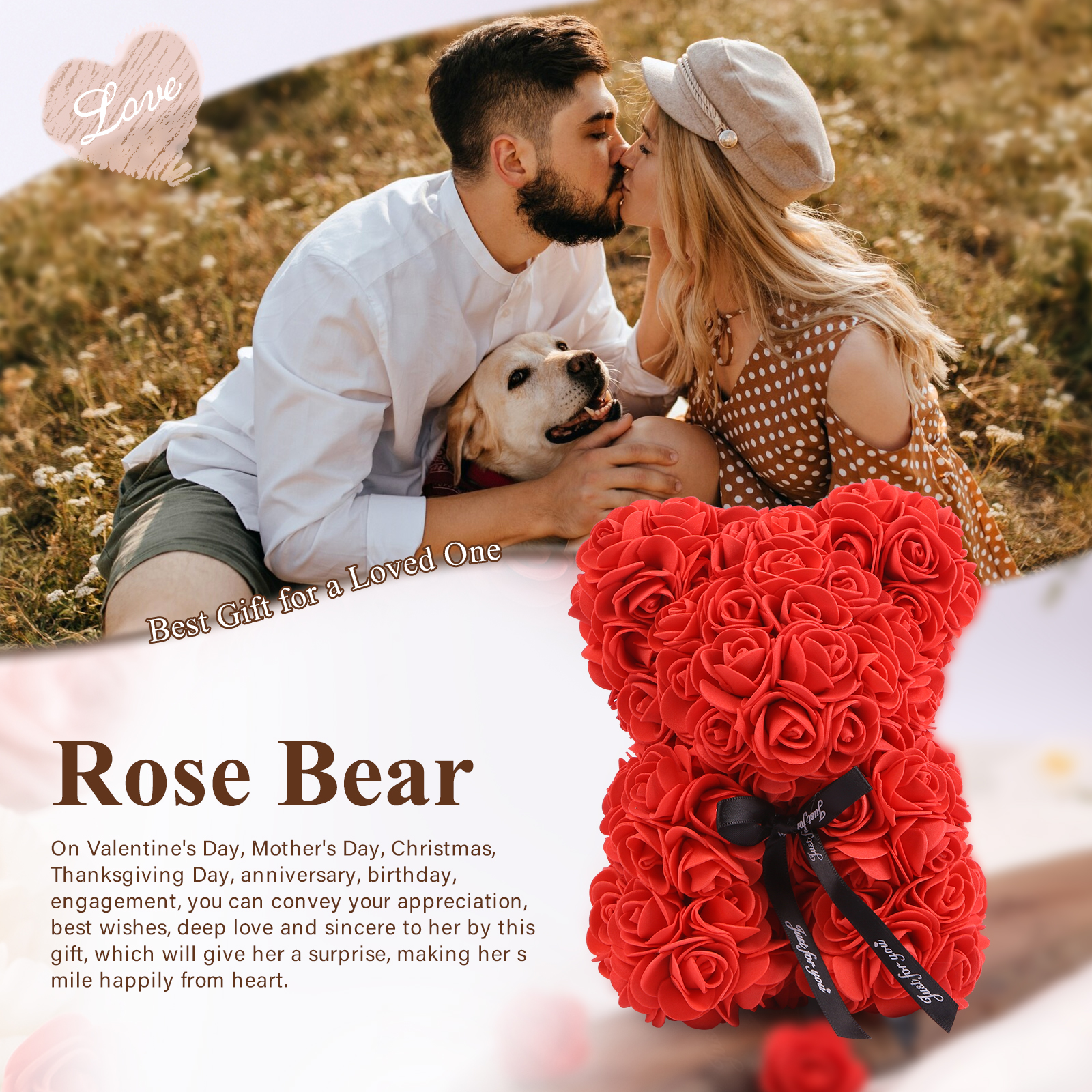 Rose Teddy Bear Artificial Flowers Rose Bear Teddy Decor Gift for Valentines Day Gift for Couple | Jessemade