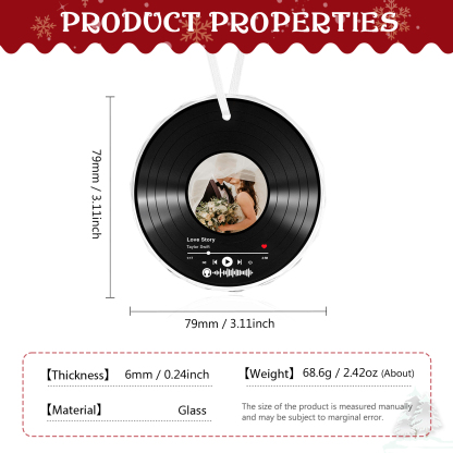 Personalised Photo and Song Ornament Custom Photo and 2 TextRecord Ornament Gift for Couple | Jessemade