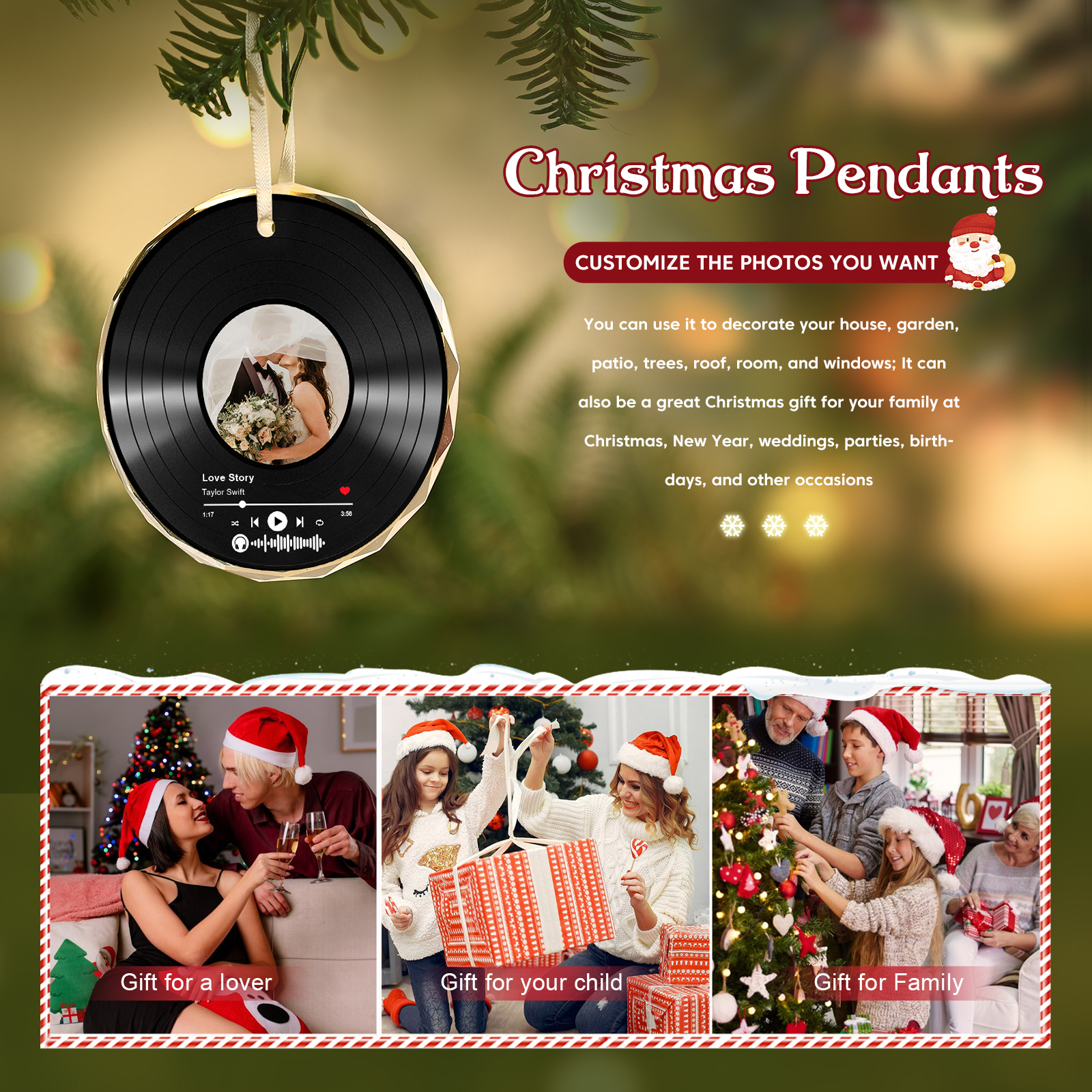 Personalised Photo and Song Ornament Custom Photo and 2 TextRecord Ornament Gift for Couple | Jessemade