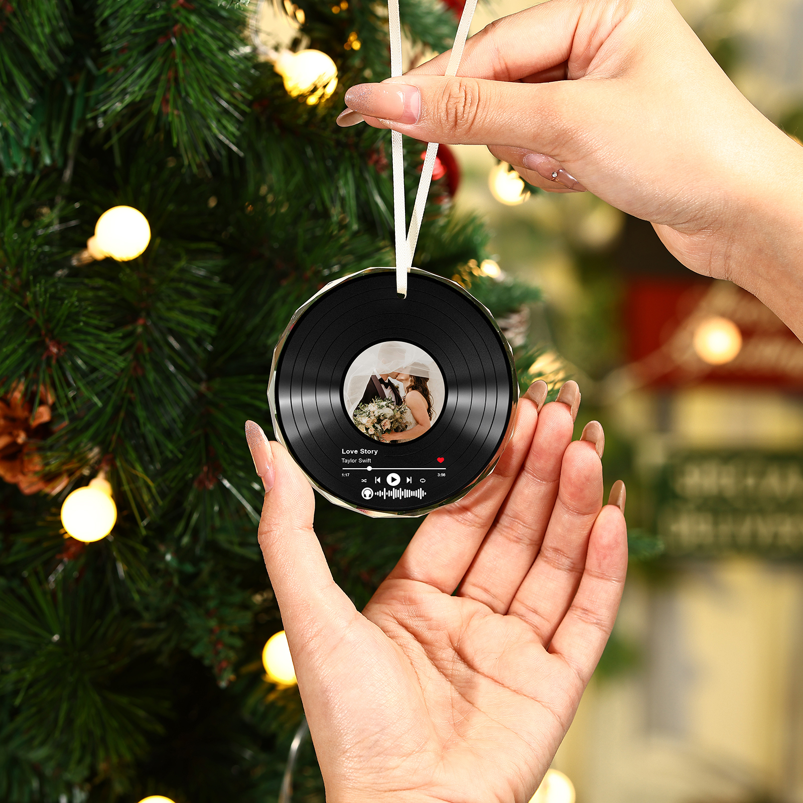 Personalised Photo and Song Ornament Custom Photo and 2 TextRecord Ornament Gift for Couple | Jessemade