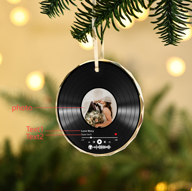 Personalised Photo and Song Ornament Custom Photo and 2 TextRecord Ornament Gift for Couple | Jessemade