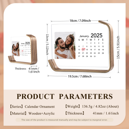 Personalised Couple’s Anniversary Calendar Ornament - Customise 1 Photo and 1 Date, Valentine’s Day Gift for Couple | Jessemade