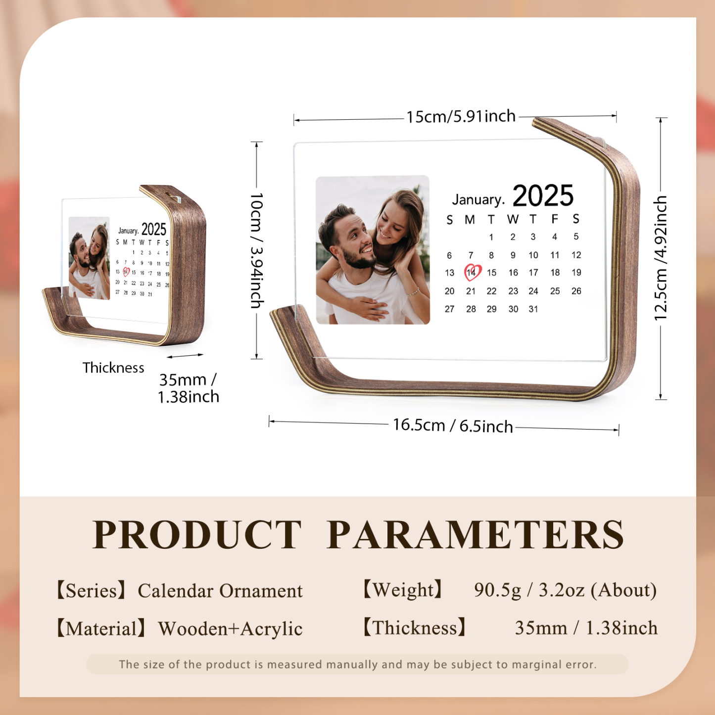 Personalised Couple’s Anniversary Calendar Ornament - Customise 1 Photo and 1 Date, Valentine’s Day Gift for Couple | Jessemade