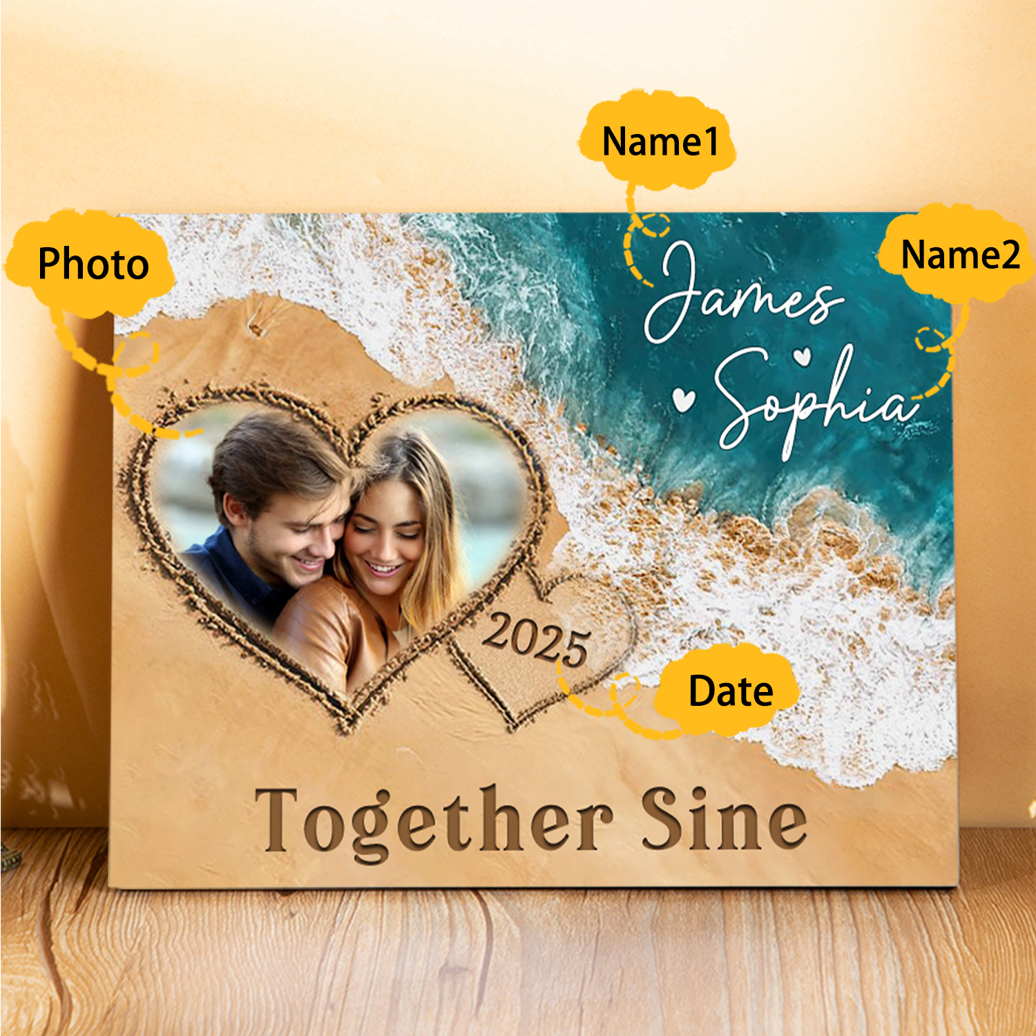 Personalized Wooden Ornaments - Customized Photos, Years & Names Home decoration Valentine's Gift for Couples | Jessemade