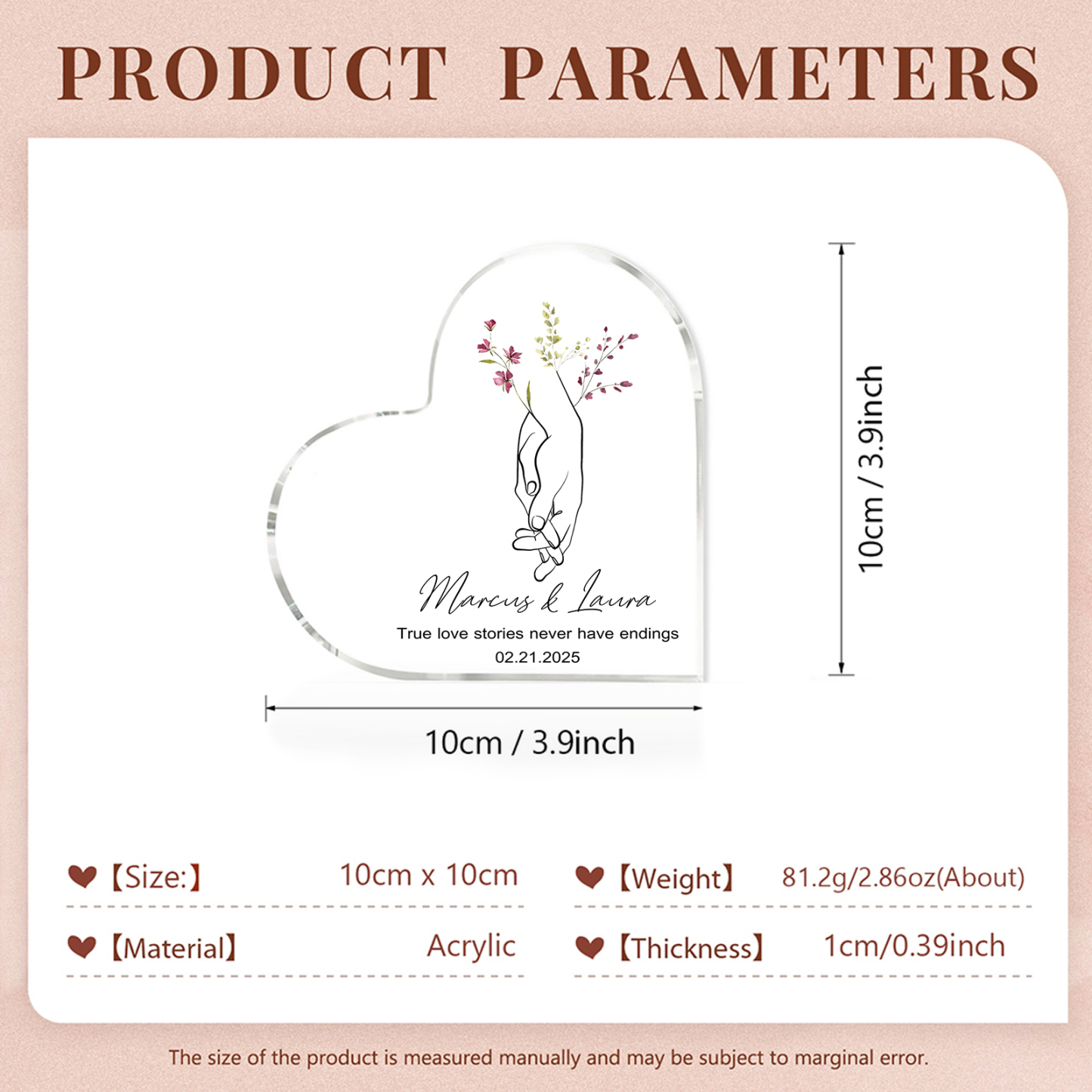 Personalised Heart-Shaped Acrylic Ornament - Customized 2 Names & 1 Date & & 1 Text, Home Decoration, Valentine’s Day Gift for Him | Jessemade