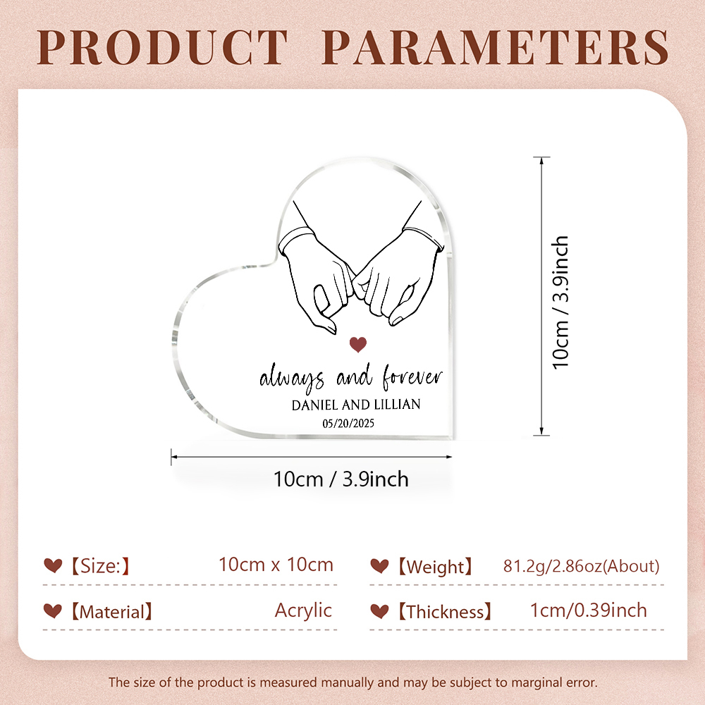 Personalised Heart-Shaped Acrylic Ornament - "Always and Forever" - Customized 2 Names & 1 Date, Home Decoration, Valentine’s Day Gift for Him | Jessemade