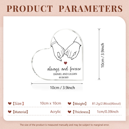 Personalised Heart-Shaped Acrylic Ornament - "Always and Forever" - Customized 2 Names & 1 Date, Home Decoration, Valentine’s Day Gift for Him | Jessemade
