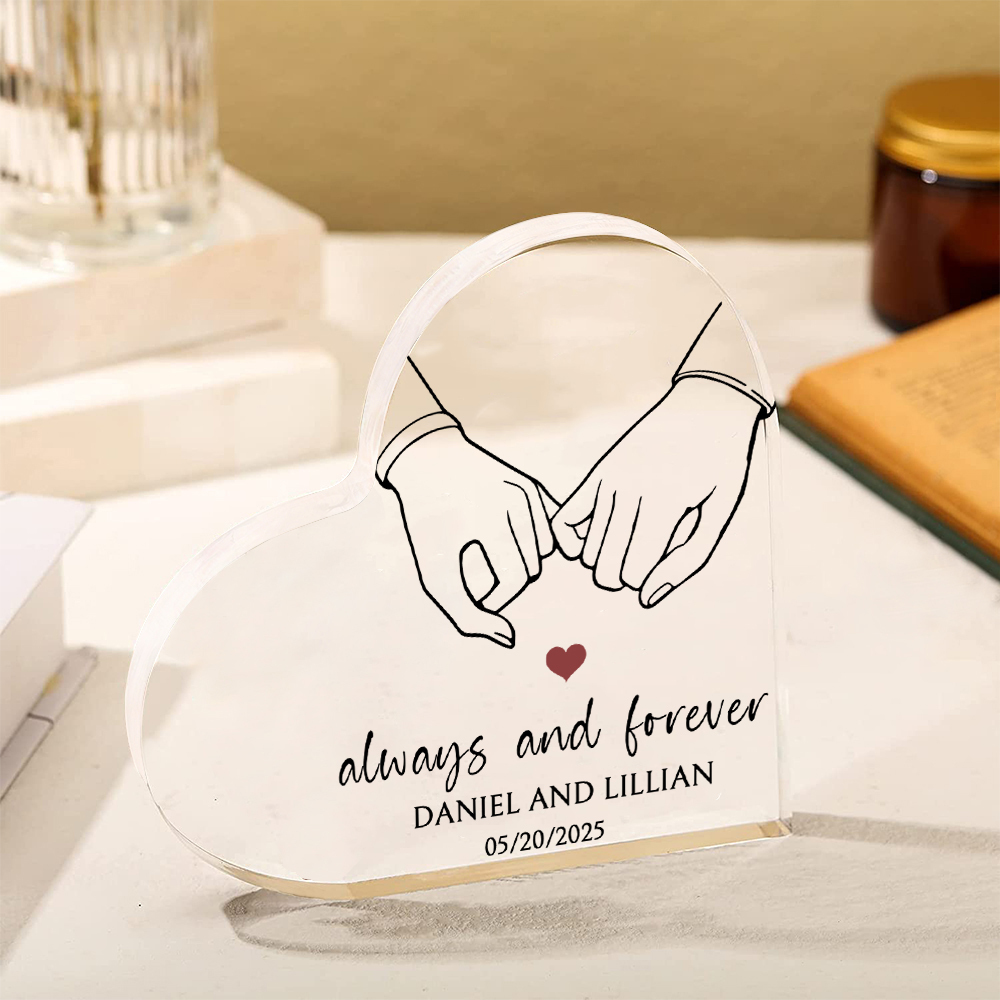 Personalised Heart-Shaped Acrylic Ornament - "Always and Forever" - Customized 2 Names & 1 Date, Home Decoration, Valentine’s Day Gift for Him | Jessemade