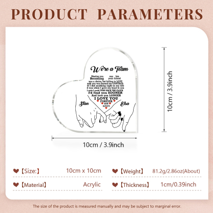 Personalised Heart-Shaped Acrylic Ornament - "We're a Team" - Customized 2 Names, Home Ornaments, Valentine's Day Gift for Him | Jessemade