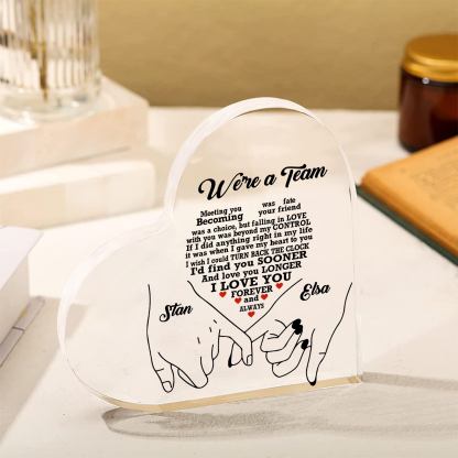 Personalised Heart-Shaped Acrylic Ornament - "We're a Team" - Customized 2 Names, Home Ornaments, Valentine's Day Gift for Him | Jessemade