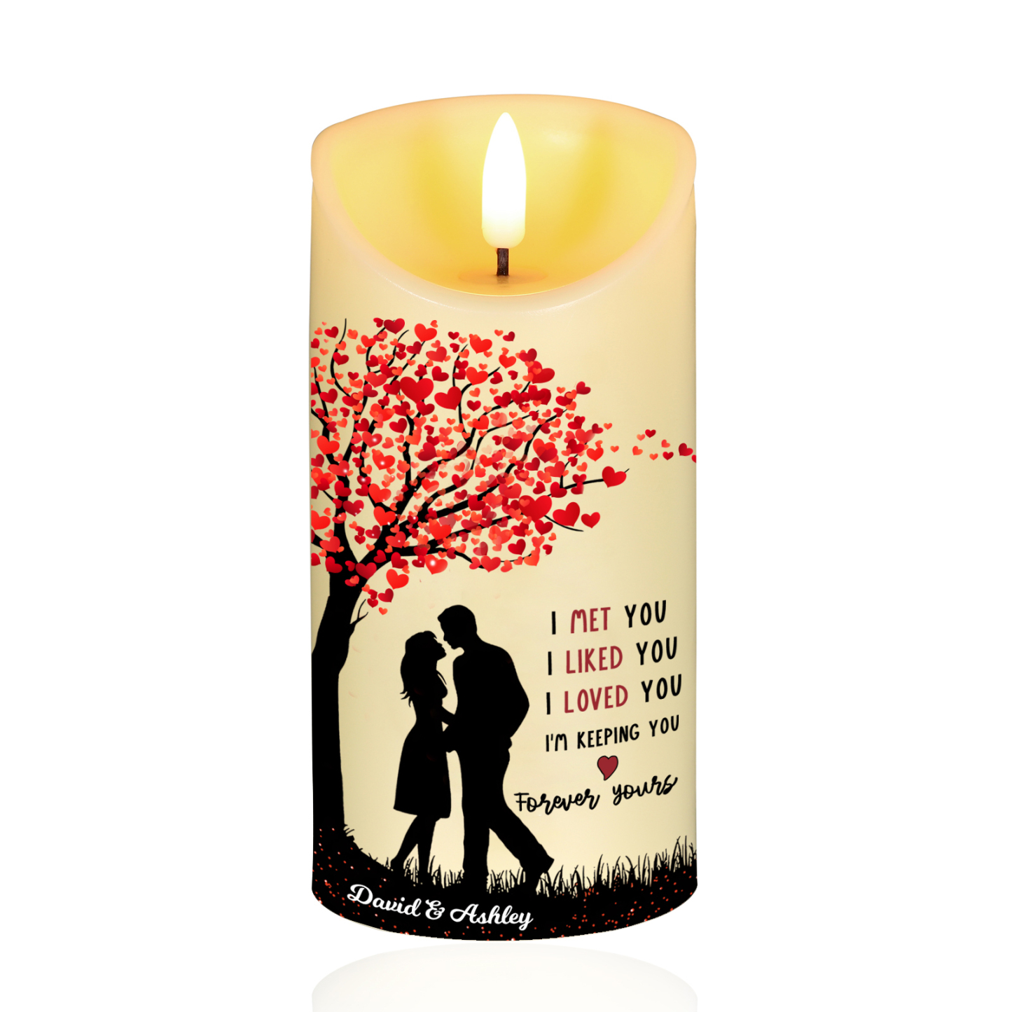 Personalised LED Candle with Custom 2 Names - "I Met You, I Liked You, I Loved You" Heart Tree Design, Valentine’s Day Gift for Couple | Jessemade