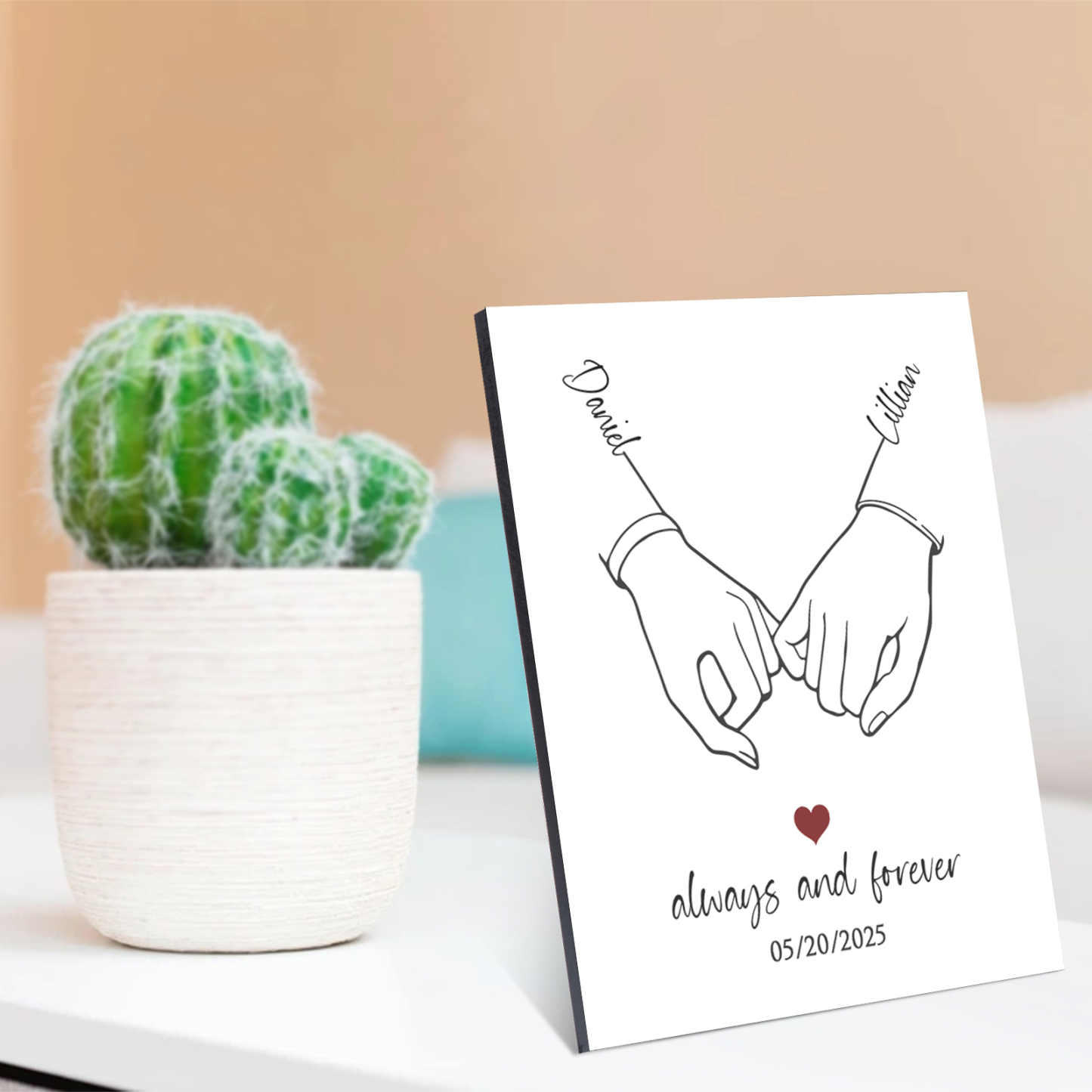 Personalised Wooden Ornament – Custom Names, Date & “Always and Forever” Design with Holding Hands – Valentine’s Day Gift for Her | Jessemade