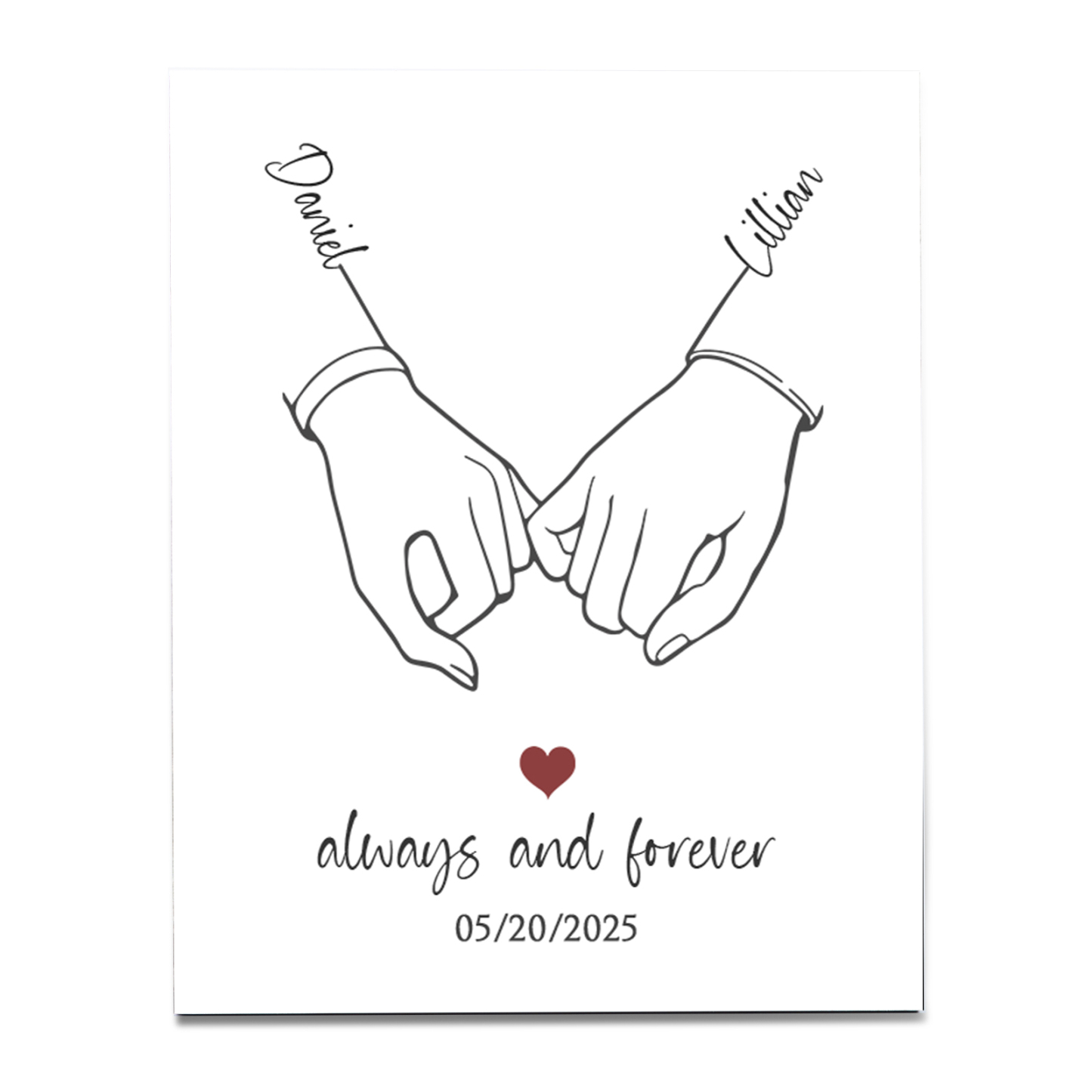 Personalised Wooden Ornament – Custom Names, Date & “Always and Forever” Design with Holding Hands – Valentine’s Day Gift for Her | Jessemade