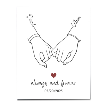 Personalised Wooden Ornament – Custom Names, Date & “Always and Forever” Design with Holding Hands – Valentine’s Day Gift for Her | Jessemade