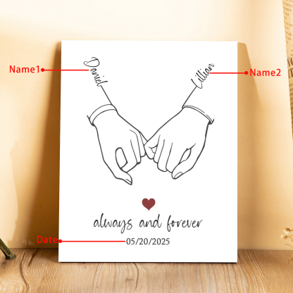 Personalised Wooden Ornament – Custom Names, Date & “Always and Forever” Design with Holding Hands – Valentine’s Day Gift for Her | Jessemade