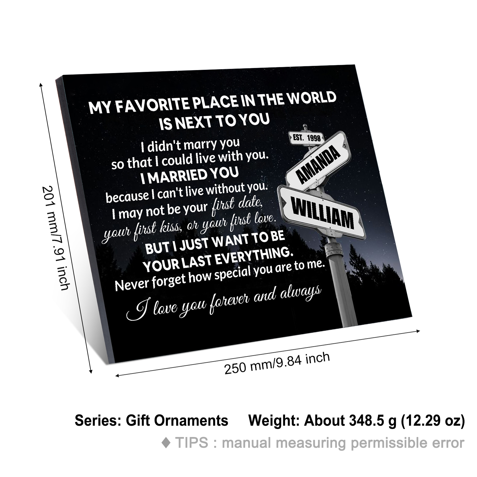 Personalised Wooden Ornament –  with Custom Names and Date - "My Favourite Place in the World Is Next to You" | Valentine’s Day Gift for Him/Her | Jessemade