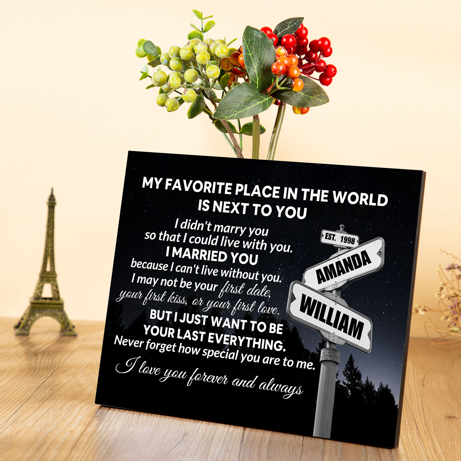 Personalised Wooden Ornament –  with Custom Names and Date - "My Favourite Place in the World Is Next to You" | Valentine’s Day Gift for Him/Her | Jessemade