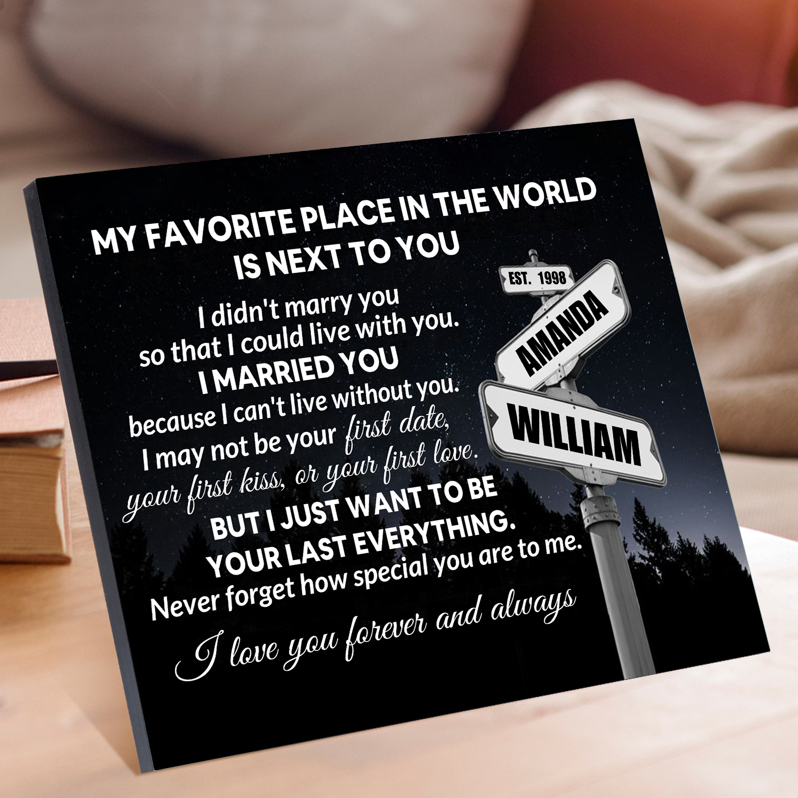 Personalised Wooden Ornament –  with Custom Names and Date - "My Favourite Place in the World Is Next to You" | Valentine’s Day Gift for Him/Her | Jessemade