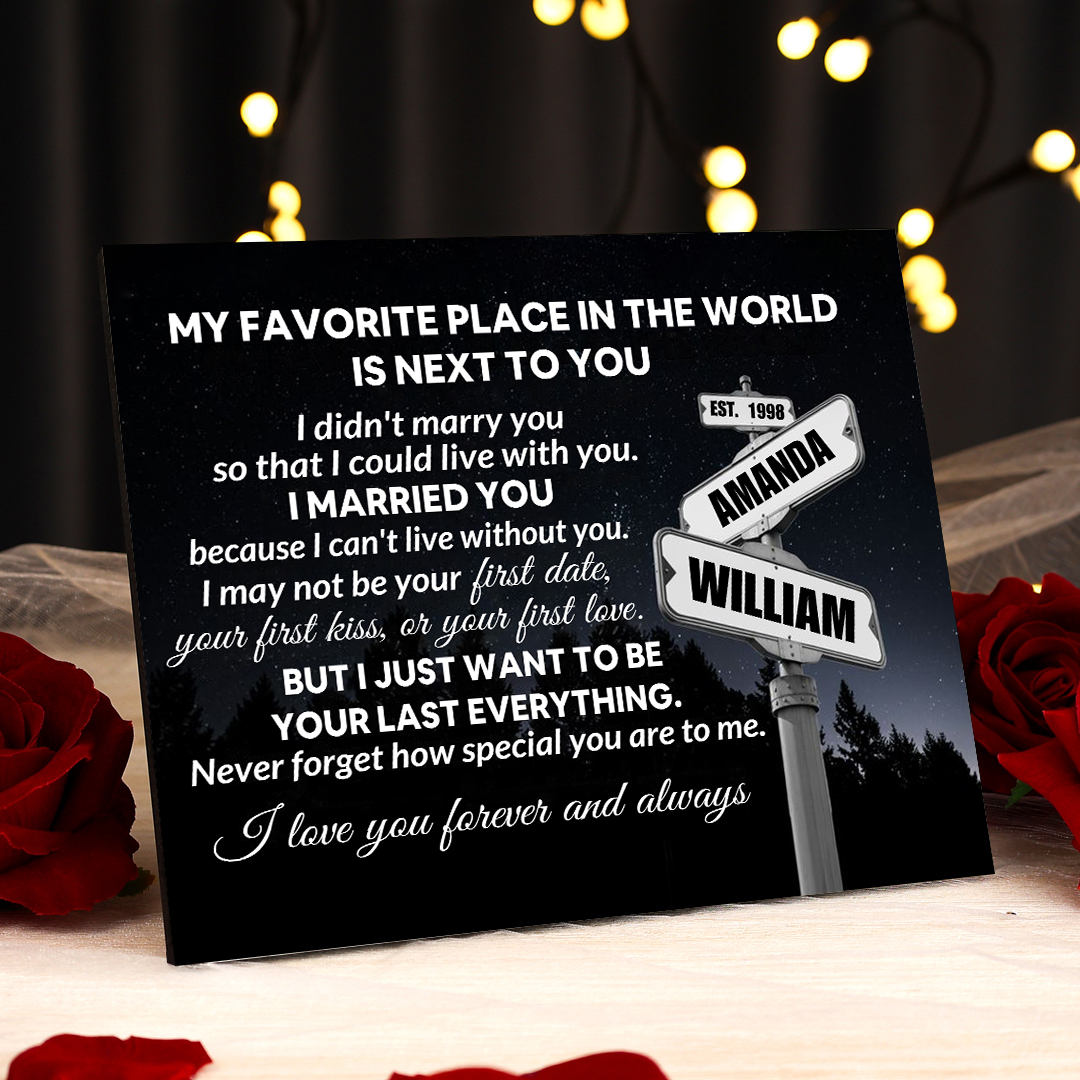 Personalised Wooden Ornament –  with Custom Names and Date - "My Favourite Place in the World Is Next to You" | Valentine’s Day Gift for Him/Her | Jessemade