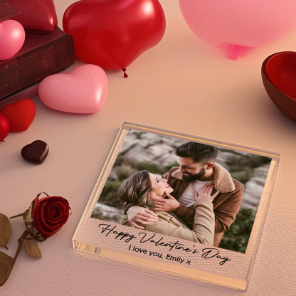 Personalised Acrylic Ornament – Custom Photo & “Happy Valentine’s Day” Design with Romantic Text – Valentine’s Day Gift for Her | Jessemade