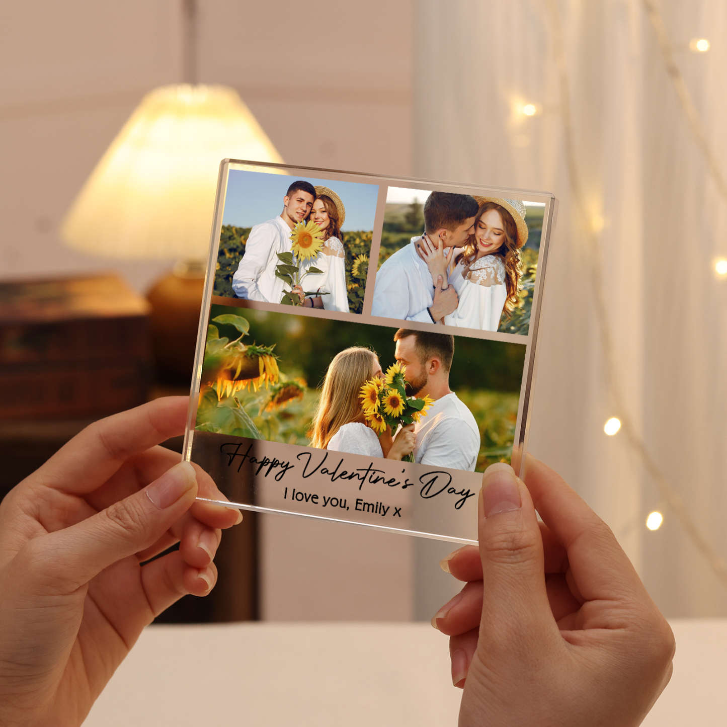 Personalised Acrylic Ornament – Custom 3 Photos & “Happy Valentine’s Day” Design with Romantic Text – Valentine’s Day Gift for Her | Jessemade