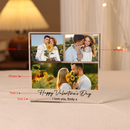 Personalised Acrylic Ornament – Custom 3 Photos & “Happy Valentine’s Day” Design with Romantic Text – Valentine’s Day Gift for Her | Jessemade