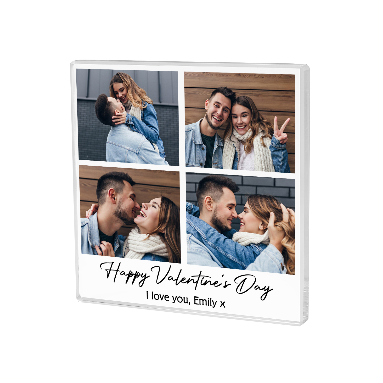 Personalised Acrylic Ornament – Custom 4 Photos & “Happy Valentine’s Day” Design with Romantic Text – Valentine’s Day Gift for Her | Jessemade