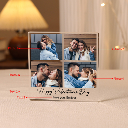 Personalised Acrylic Ornament – Custom 4 Photos & “Happy Valentine’s Day” Design with Romantic Text – Valentine’s Day Gift for Her | Jessemade
