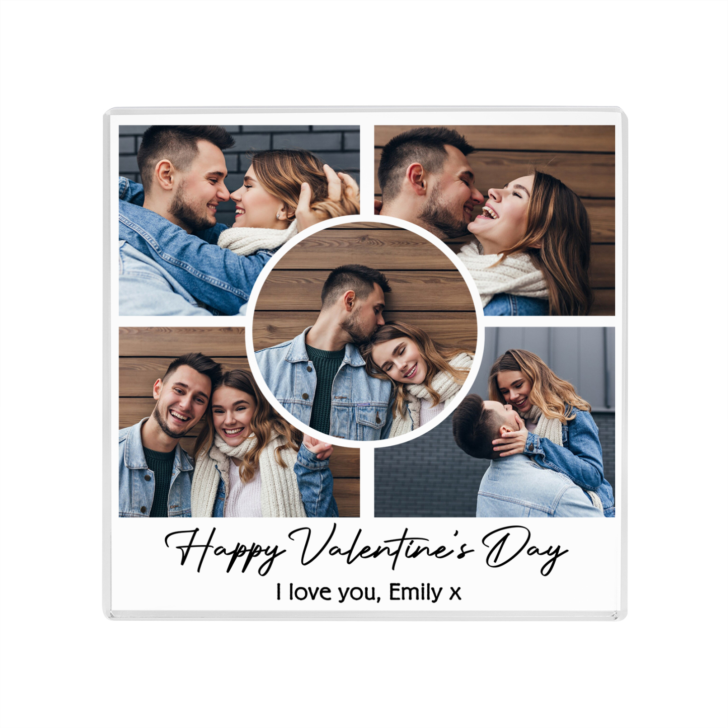 Personalised Acrylic Ornament – Custom 5 Photos & “Happy Valentine’s Day” Design with Romantic Text – Valentine’s Day Gift for Her | Jessemade