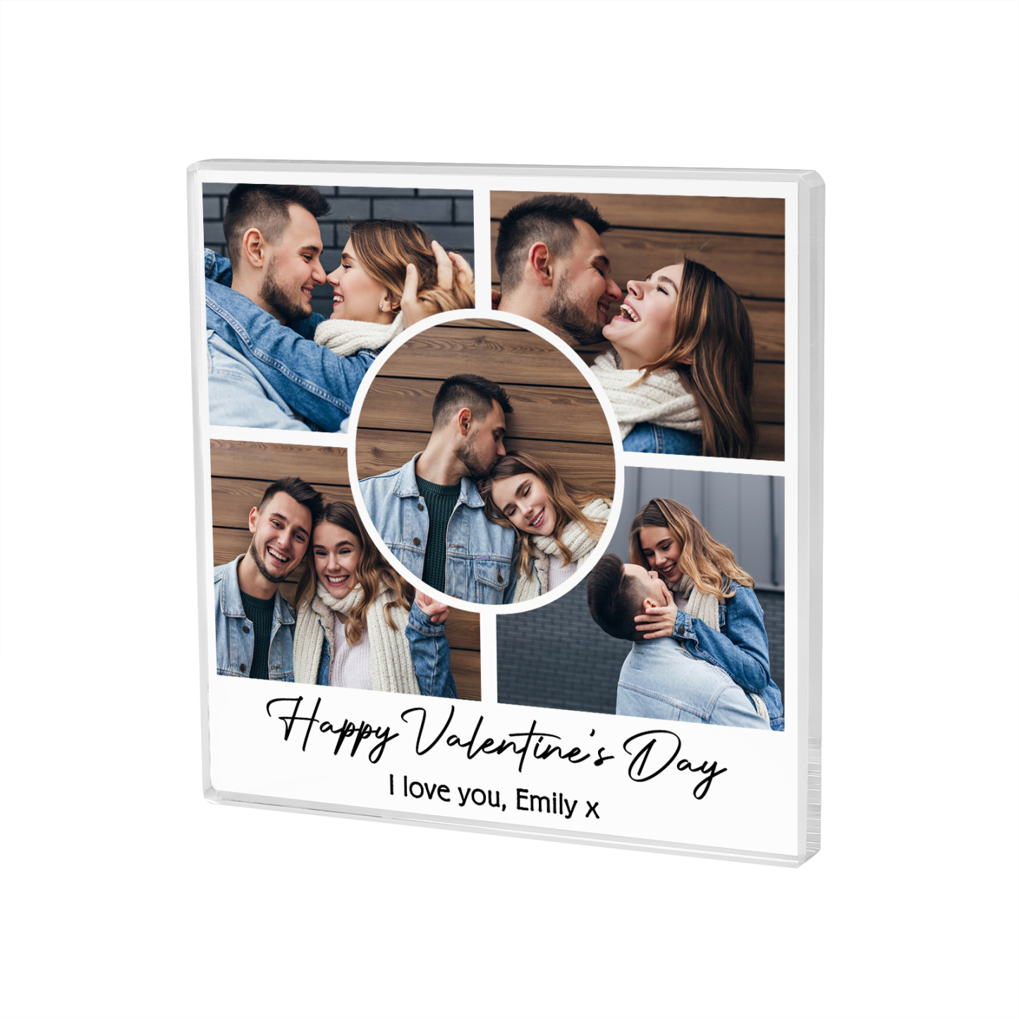 Personalised Acrylic Ornament – Custom 5 Photos & “Happy Valentine’s Day” Design with Romantic Text – Valentine’s Day Gift for Her | Jessemade