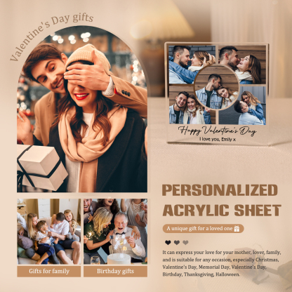 Personalised Acrylic Ornament – Custom 5 Photos & “Happy Valentine’s Day” Design with Romantic Text – Valentine’s Day Gift for Her | Jessemade