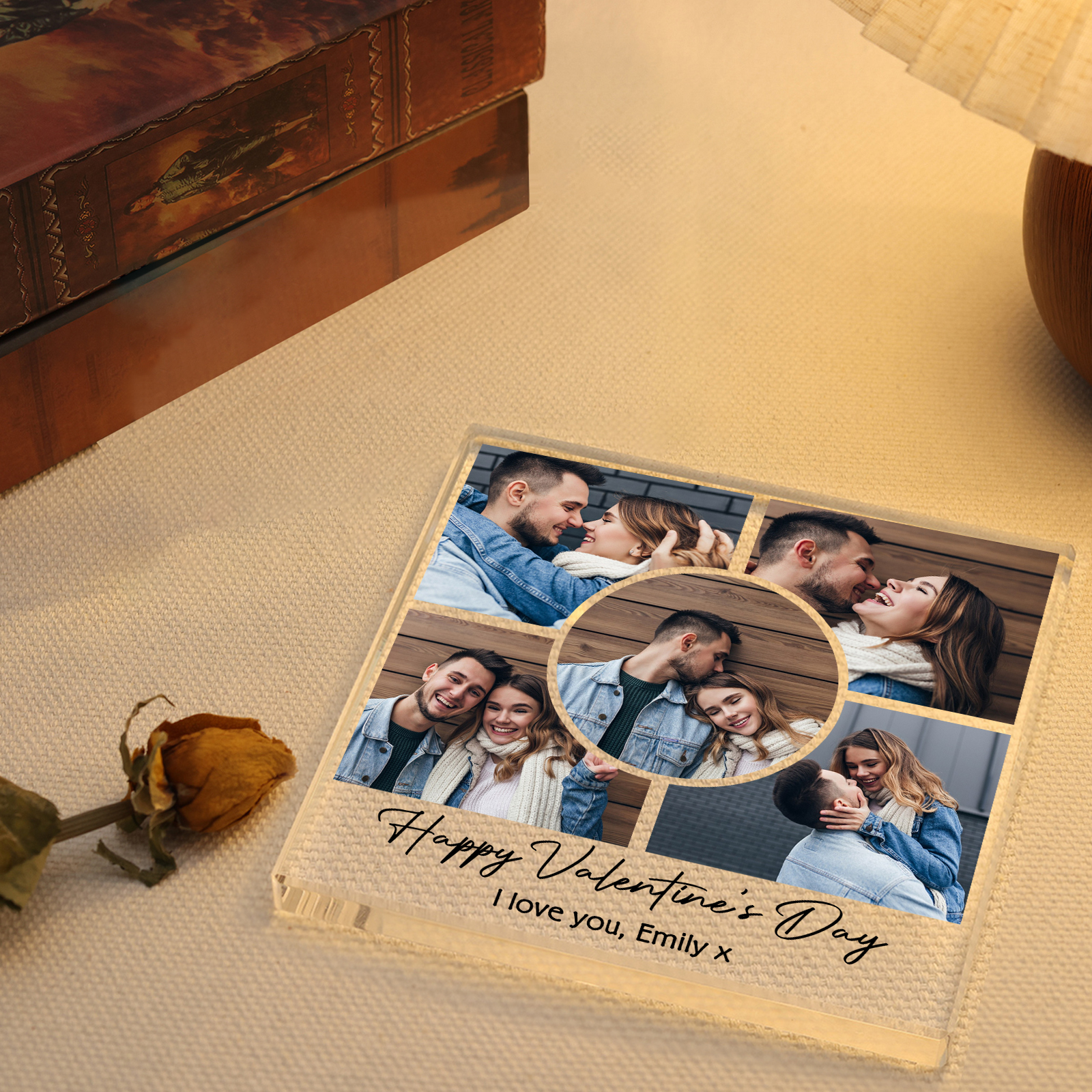 Personalised Acrylic Ornament – Custom 5 Photos & “Happy Valentine’s Day” Design with Romantic Text – Valentine’s Day Gift for Her | Jessemade