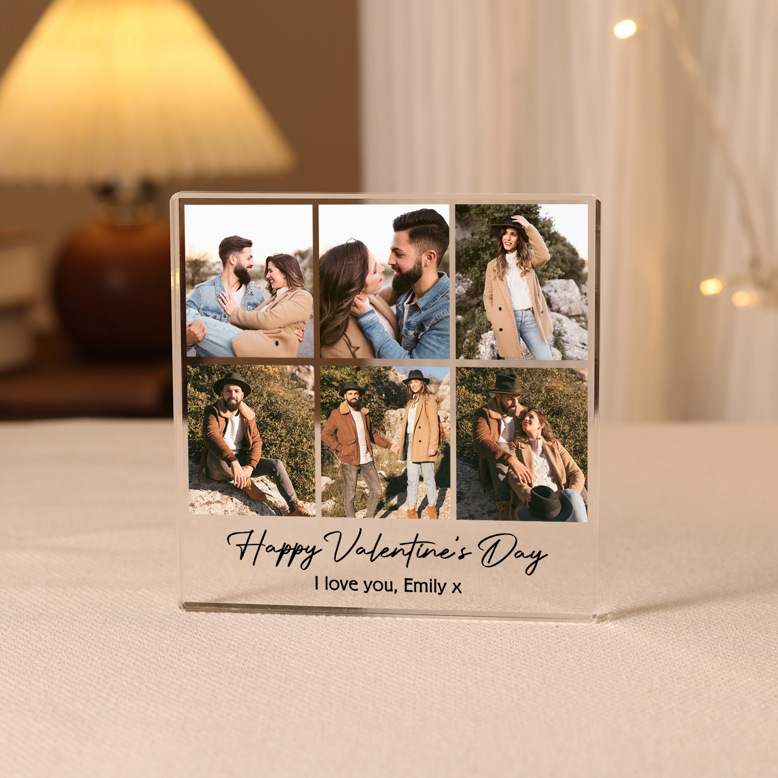 Personalised Acrylic Ornament – Custom 6 Photos & “Happy Valentine’s Day” Design with Romantic Text – Valentine’s Day Gift for Her | Jessemade