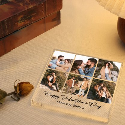 Personalised Acrylic Ornament – Custom 6 Photos & “Happy Valentine’s Day” Design with Romantic Text – Valentine’s Day Gift for Her | Jessemade