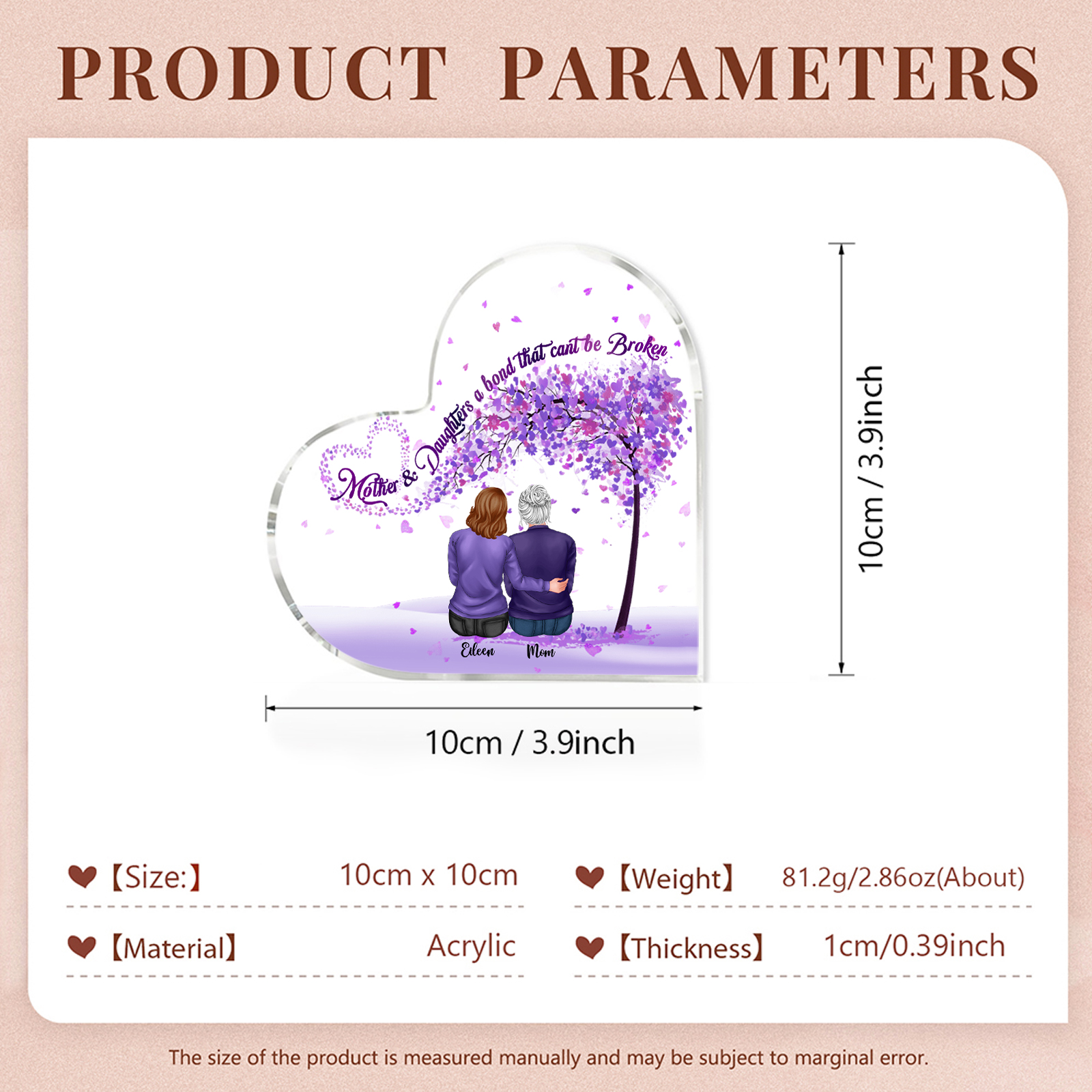 Personalized Heart Shaped Acrylic Plaque Mother and Daughters A Bond That Cant Be Broken Gift for Mom | Jessemade