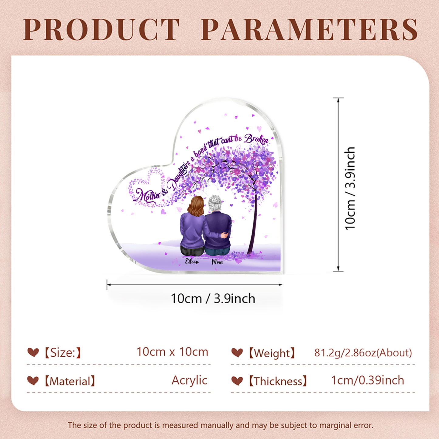 Personalized Heart Shaped Acrylic Plaque Mother and Daughters A Bond That Cant Be Broken Gift for Mom | Jessemade