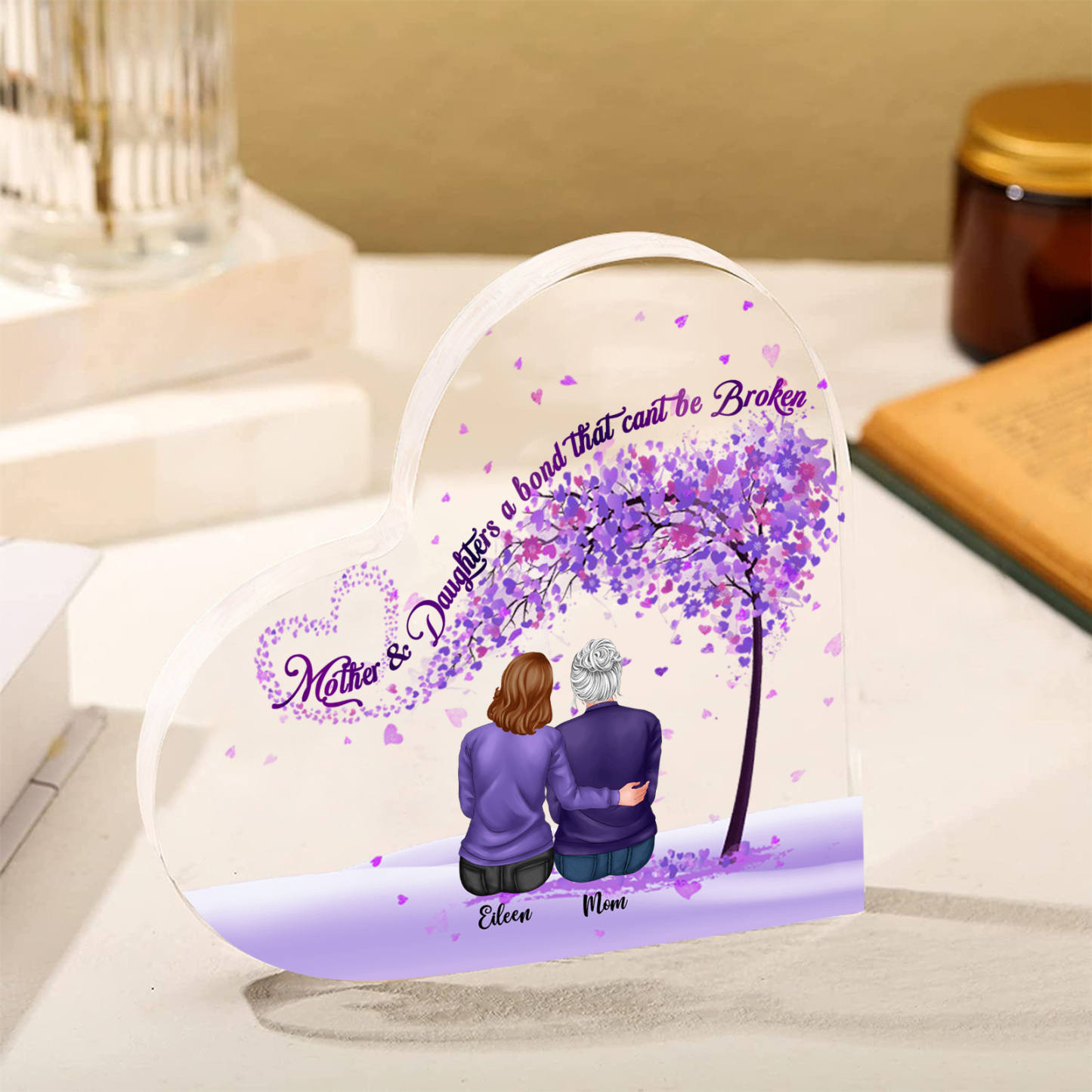 Personalized Heart Shaped Acrylic Plaque Mother and Daughters A Bond That Cant Be Broken Gift for Mom | Jessemade