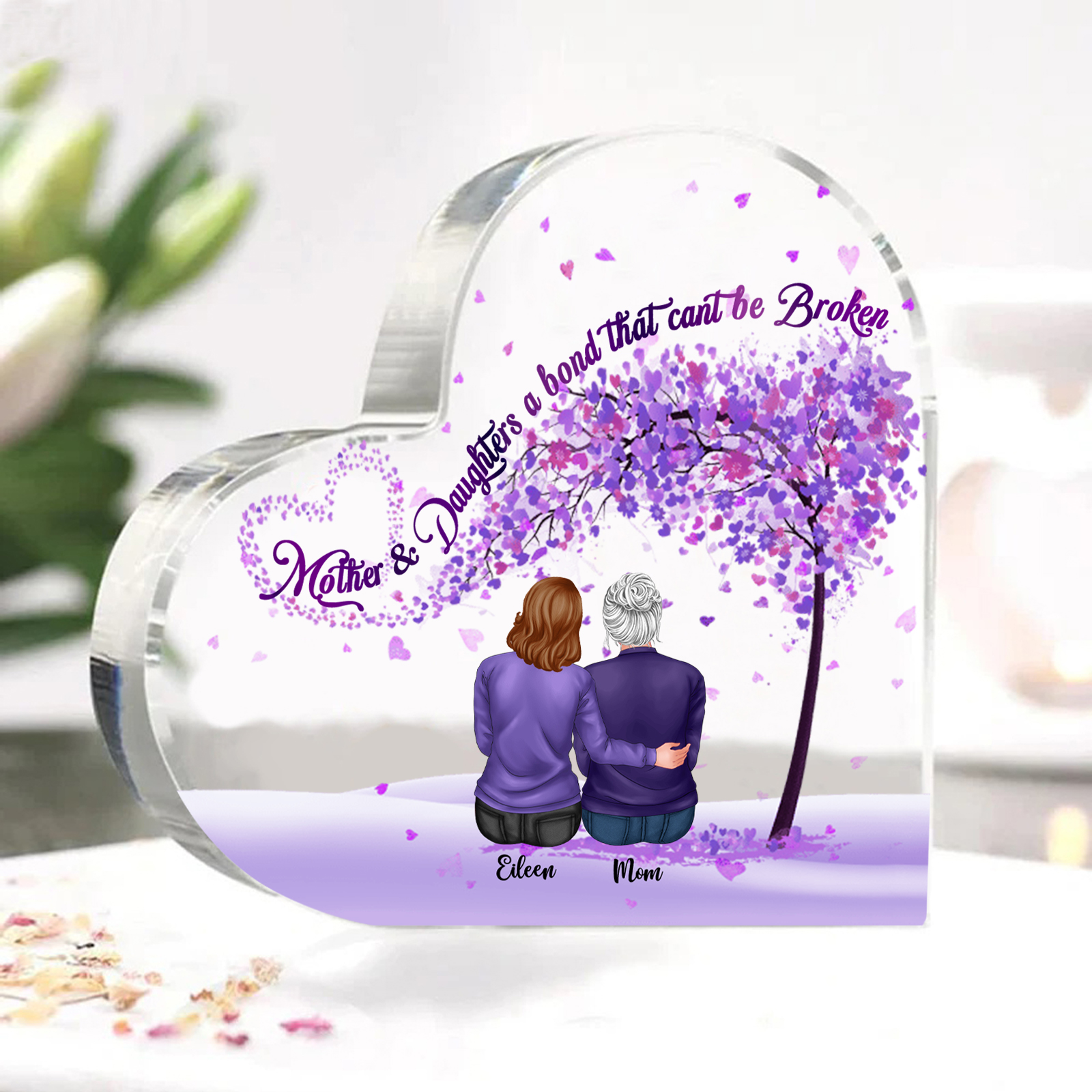 Personalized Heart Shaped Acrylic Plaque Mother and Daughters A Bond T