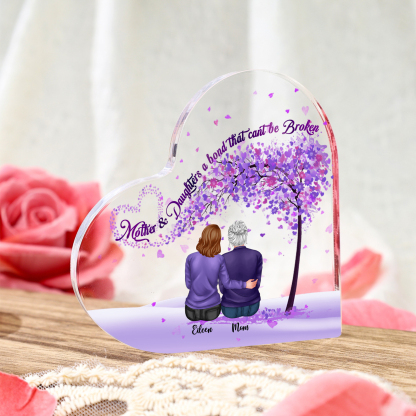 Personalized Heart Shaped Acrylic Plaque Mother and Daughters A Bond That Cant Be Broken Gift for Mom | Jessemade