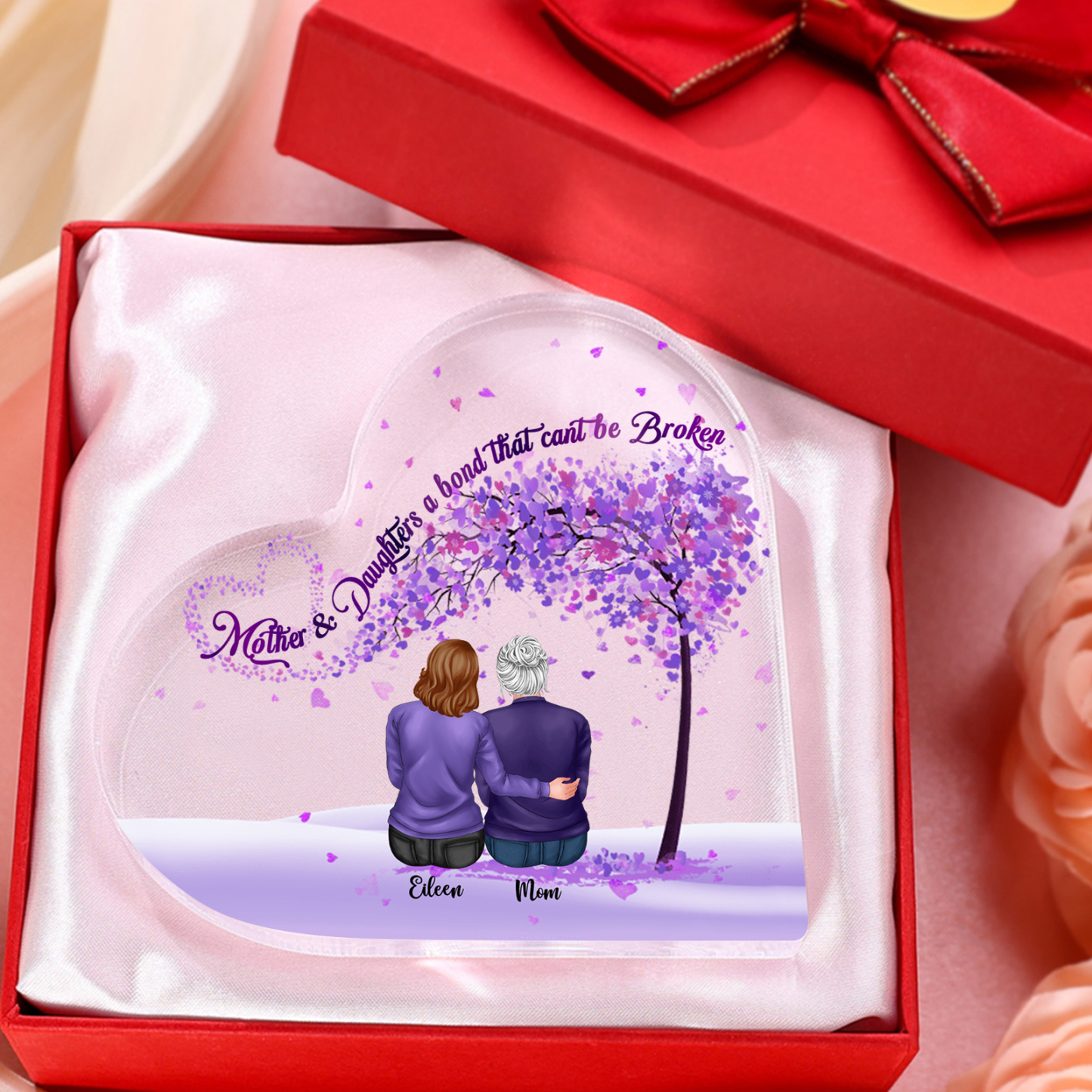 Personalized Heart Shaped Acrylic Plaque Mother and Daughters A Bond That Cant Be Broken Gift for Mom | Jessemade