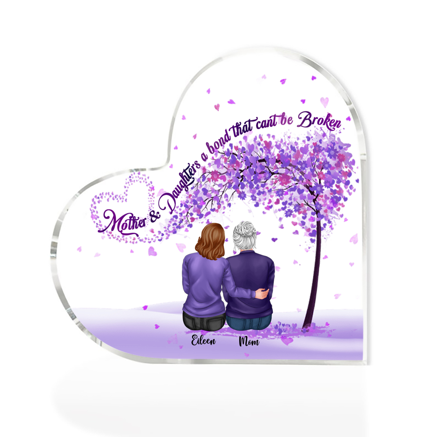 Personalized Heart Shaped Acrylic Plaque Mother and Daughters A Bond That Cant Be Broken Gift for Mom | Jessemade