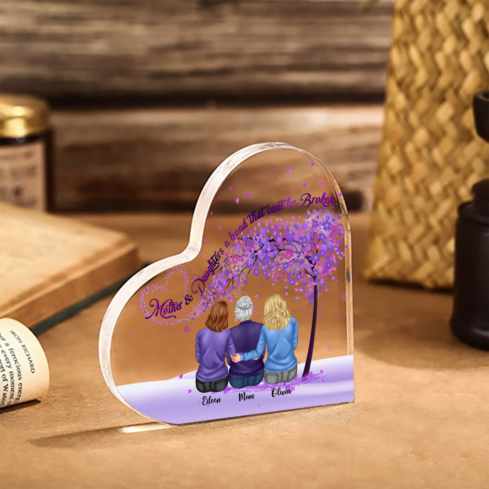 Personalized Heart Shaped Acrylic Plaque Mother and Daughters A Bond That Cant Be Broken Gift for Mom | Jessemade