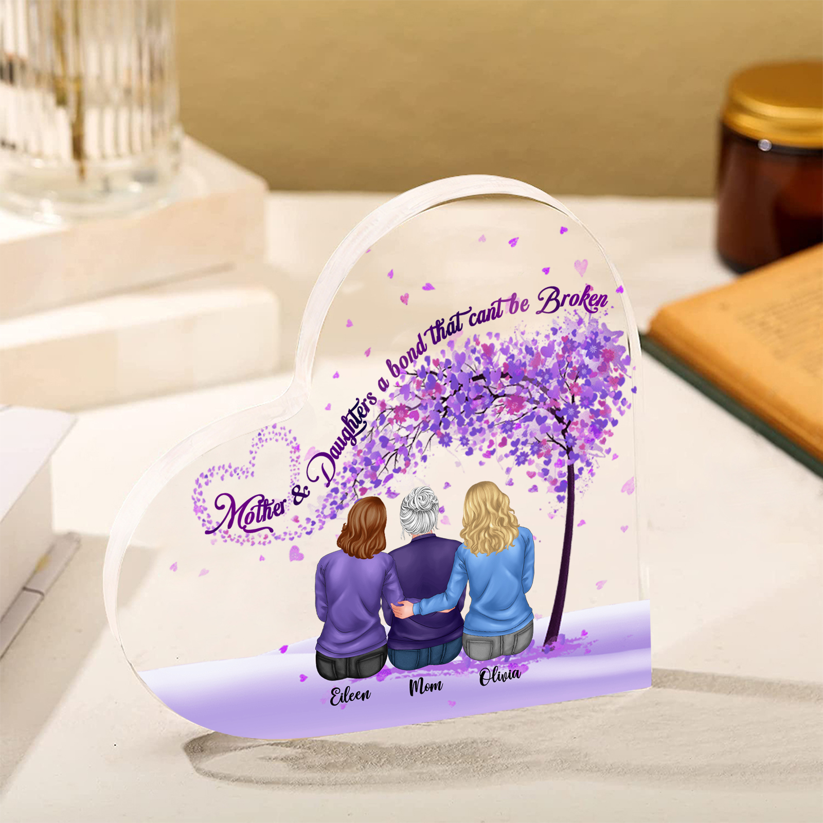 Personalized Heart Shaped Acrylic Plaque Mother and Daughters A Bond That Cant Be Broken Gift for Mom | Jessemade