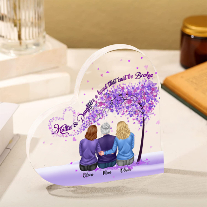 Personalized Heart Shaped Acrylic Plaque Mother and Daughters A Bond That Cant Be Broken Gift for Mom | Jessemade