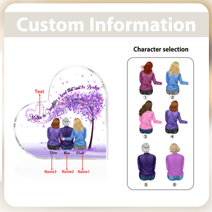 Personalized Heart Shaped Acrylic Plaque Mother and Daughters A Bond That Cant Be Broken Gift for Mom | Jessemade