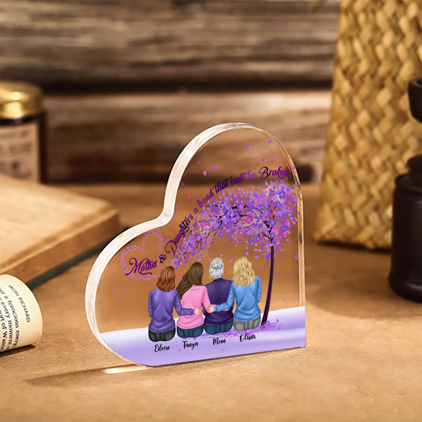Personalized Heart Shaped Acrylic Plaque Mother and Daughters A Bond That Cant Be Broken Gift for Mom | Jessemade