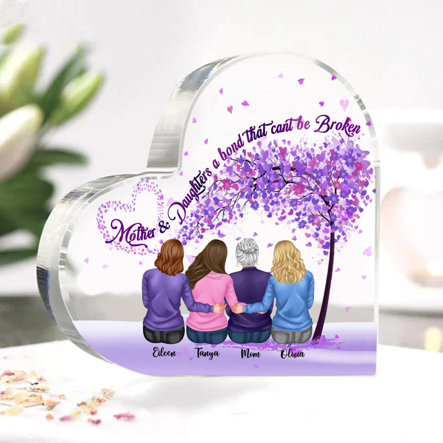 Personalized Heart Shaped Acrylic Plaque Mother and Daughters A Bond That Cant Be Broken Gift for Mom | Jessemade