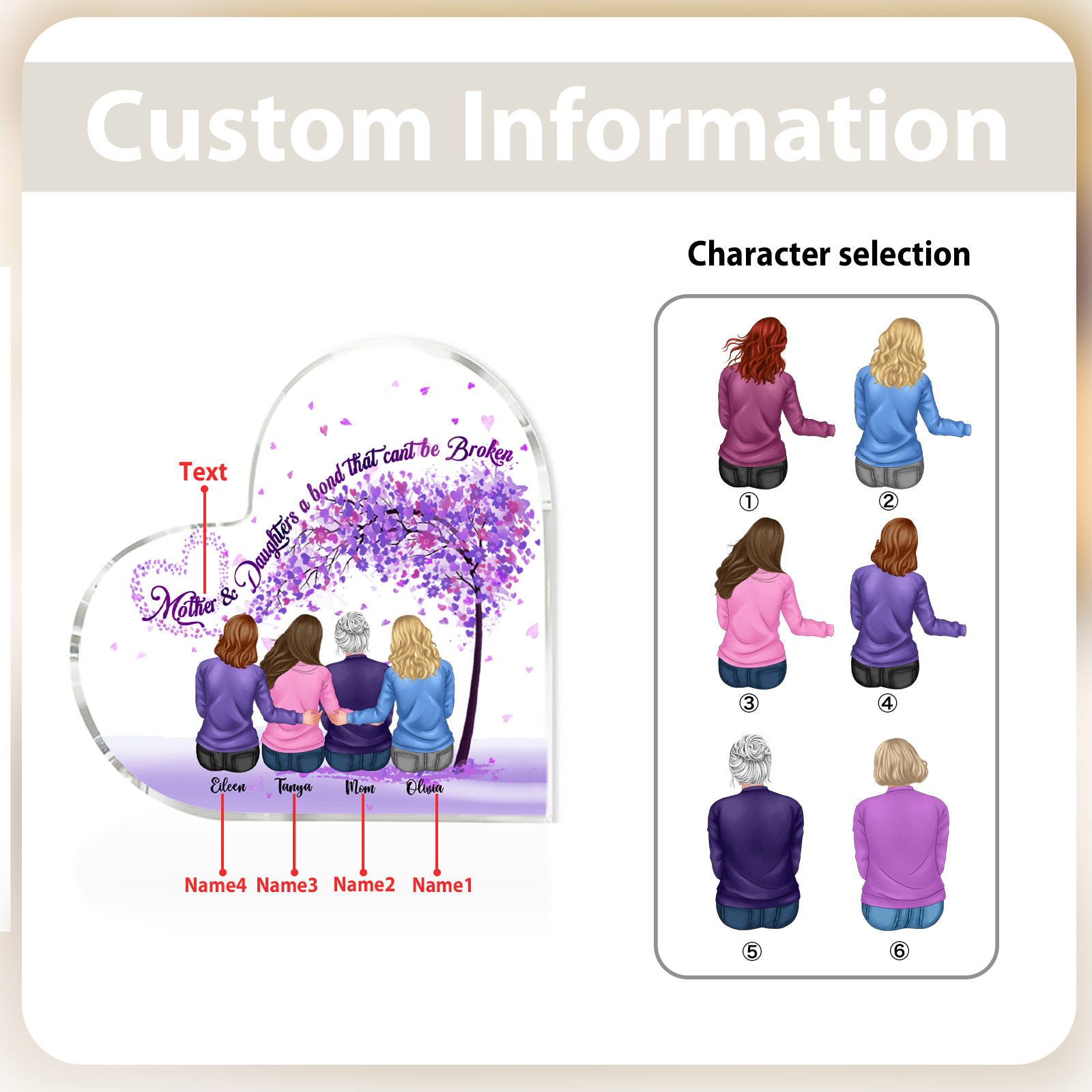 Personalized Heart Shaped Acrylic Plaque Mother and Daughters A Bond That Cant Be Broken Gift for Mom | Jessemade